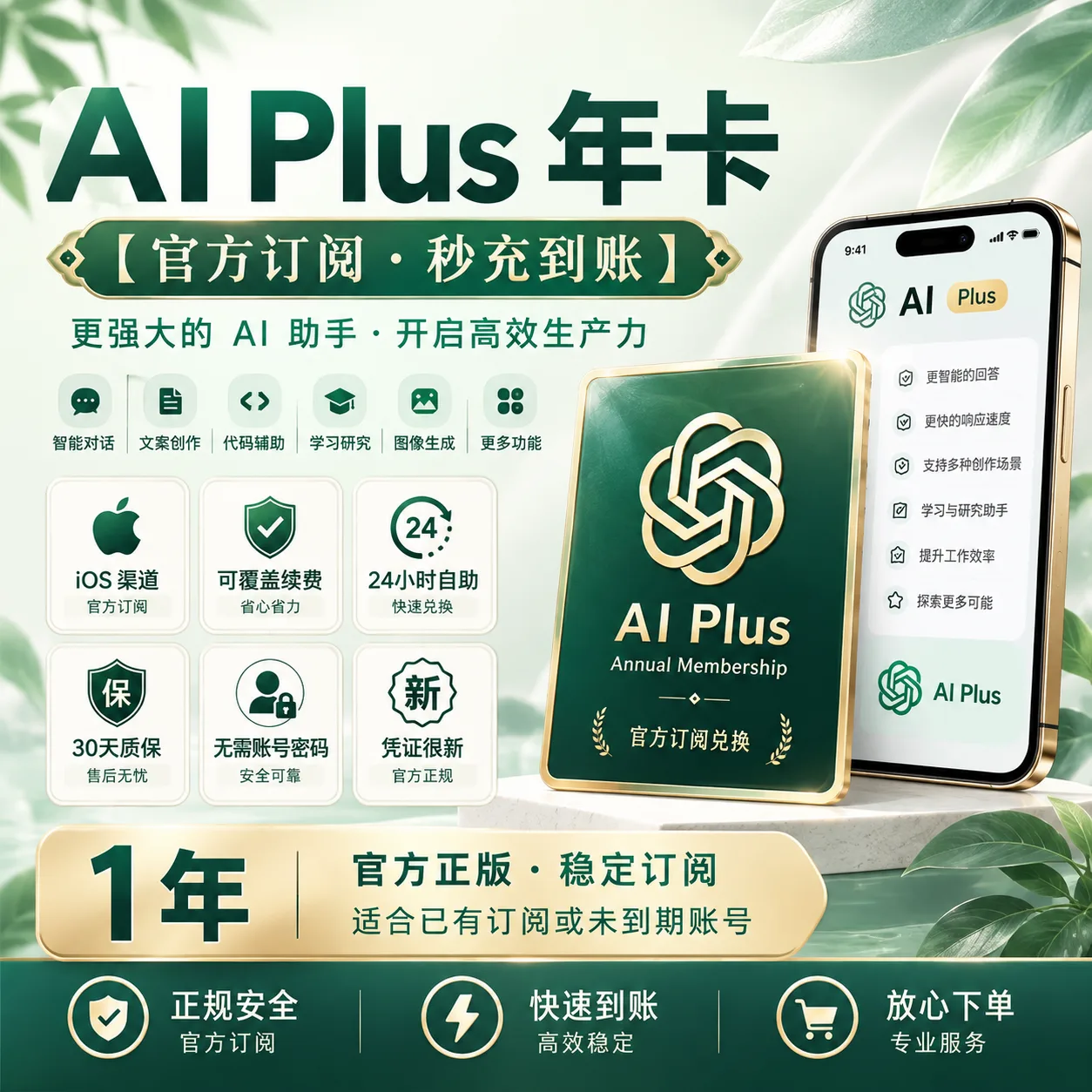 Codex Plus 年卡【质保订阅~秒充-可覆盖~可续费】(iOS渠道~凭证很新) 商品图片