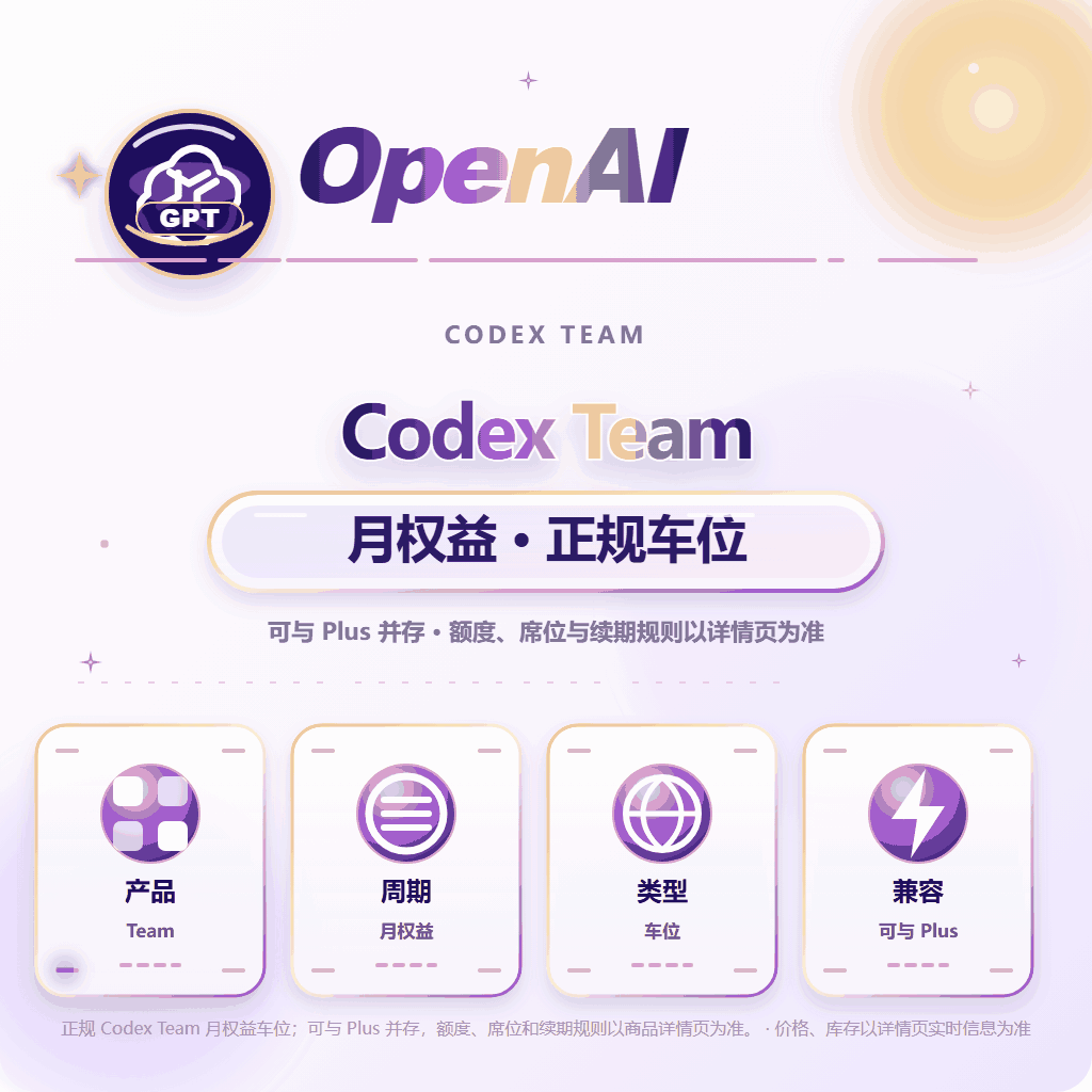 Codex Team 月权益【车位/成品号】(正规车位)——每月需续费 商品图片