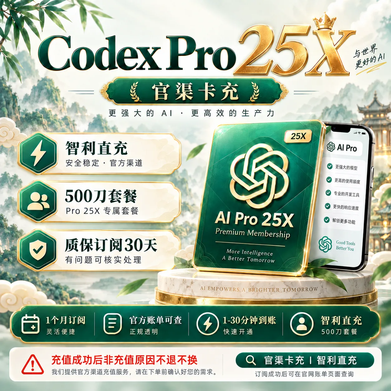 Codex ProMax 25X【官渠卡充】智利直充｜（500 刀套餐）质保订阅30天 商品图片