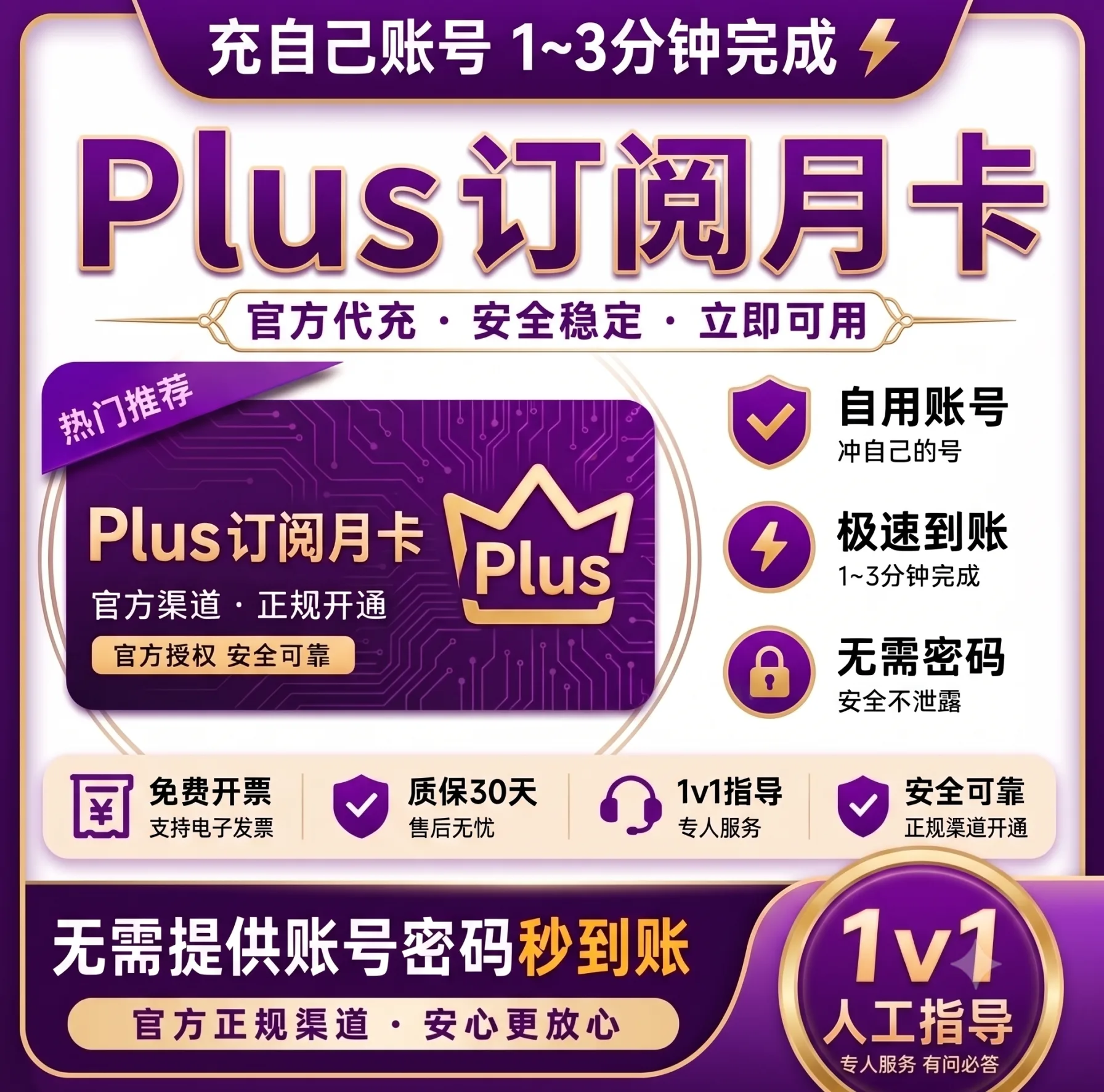 IOS 【质保30天】 PLUS 订阅 官方充值 免排队 秒充(1-10分钟到账)(可屯卡) 商品图片