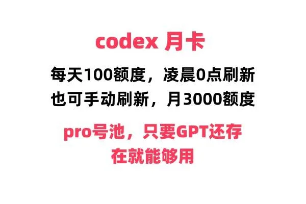 codex 5.5 日100额度月卡,每天刷新100额度 商品图片