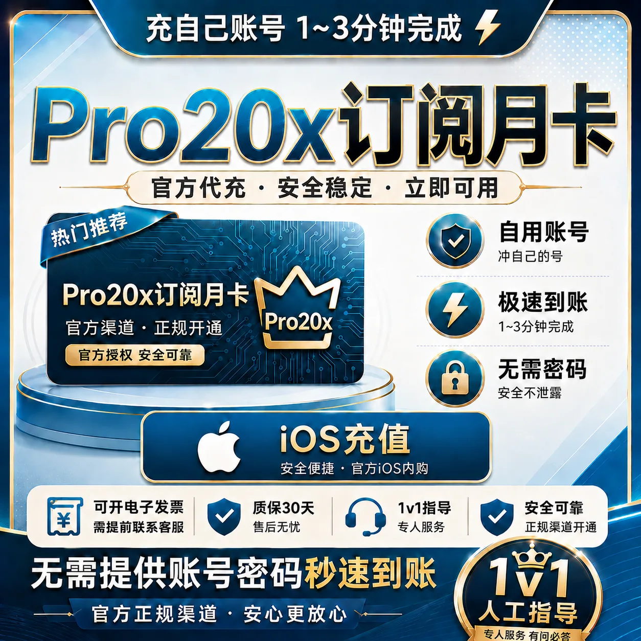 Codex Pro20x代充 【IOS渠道、质保订阅~】可覆盖,任何账号可充!会员网页软件都能用 商品图片