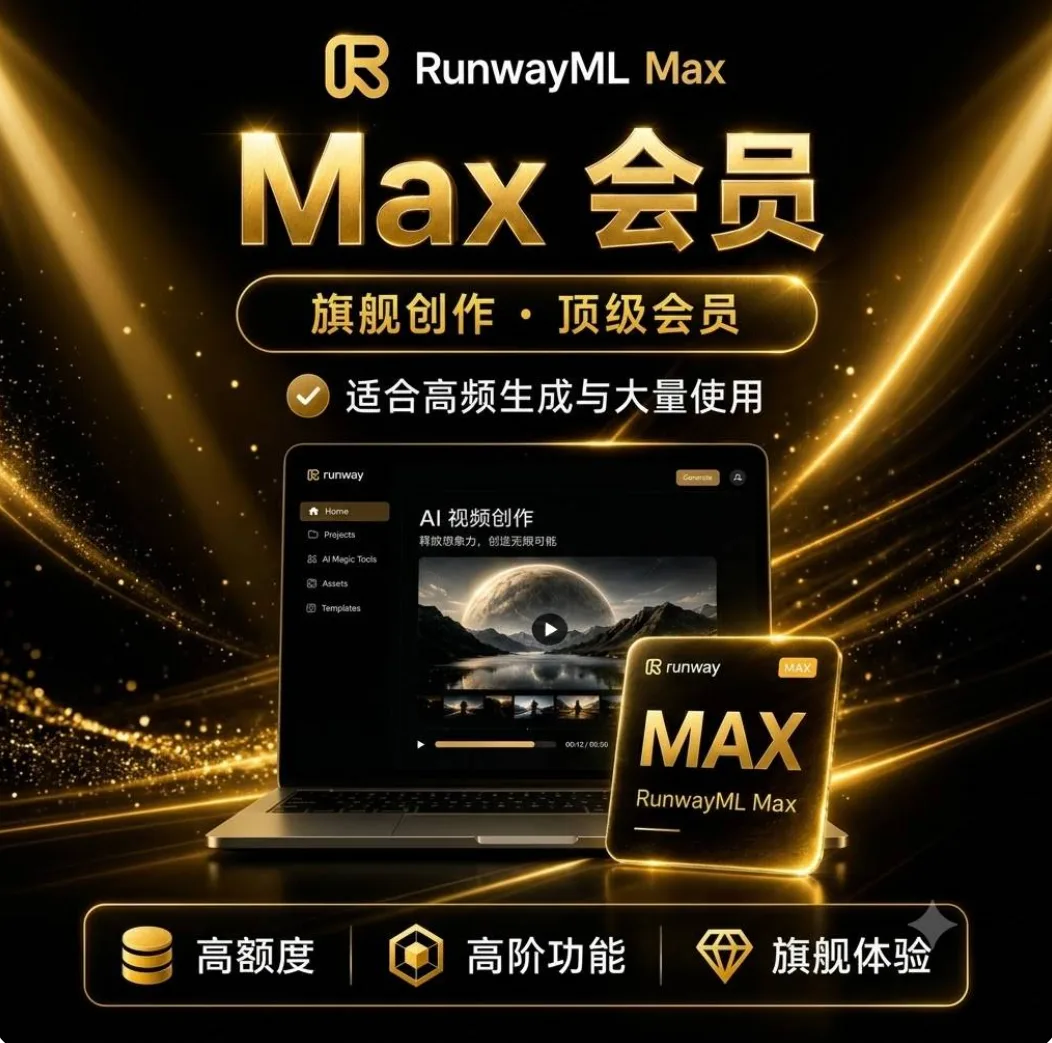 RunwayML Max充值码,视频AI,对应95美元一个月的Max订阅,可开发票 商品图片