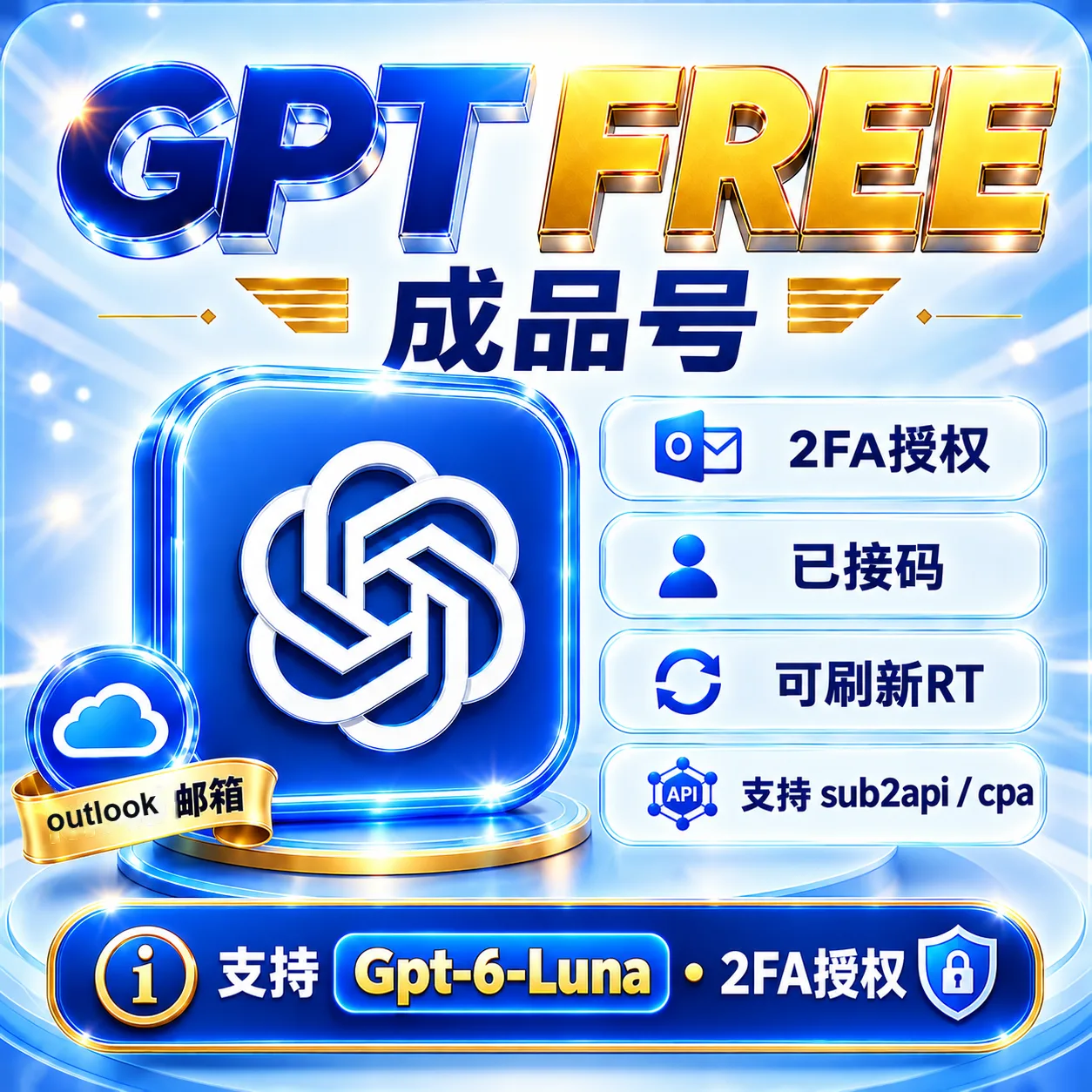 OpenAI Free(Codex已接马 | outlook邮箱 | 2FA)支持 6-Luna 商品图片