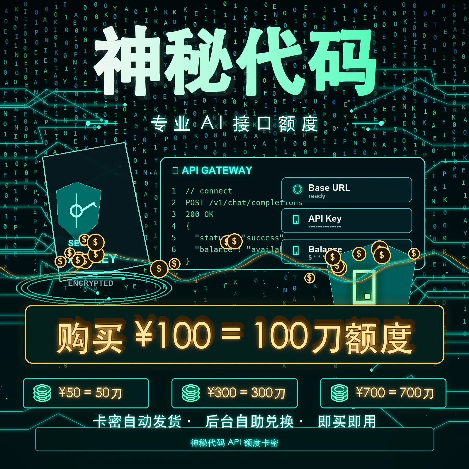额度补给|¥100 = $100 额度 商品图片