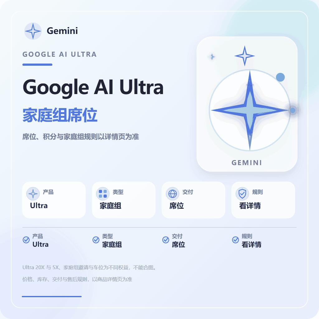 Google AI Ultra 20x【质保订阅】支持Antigravity反重力|家庭组邀请版 商品图片