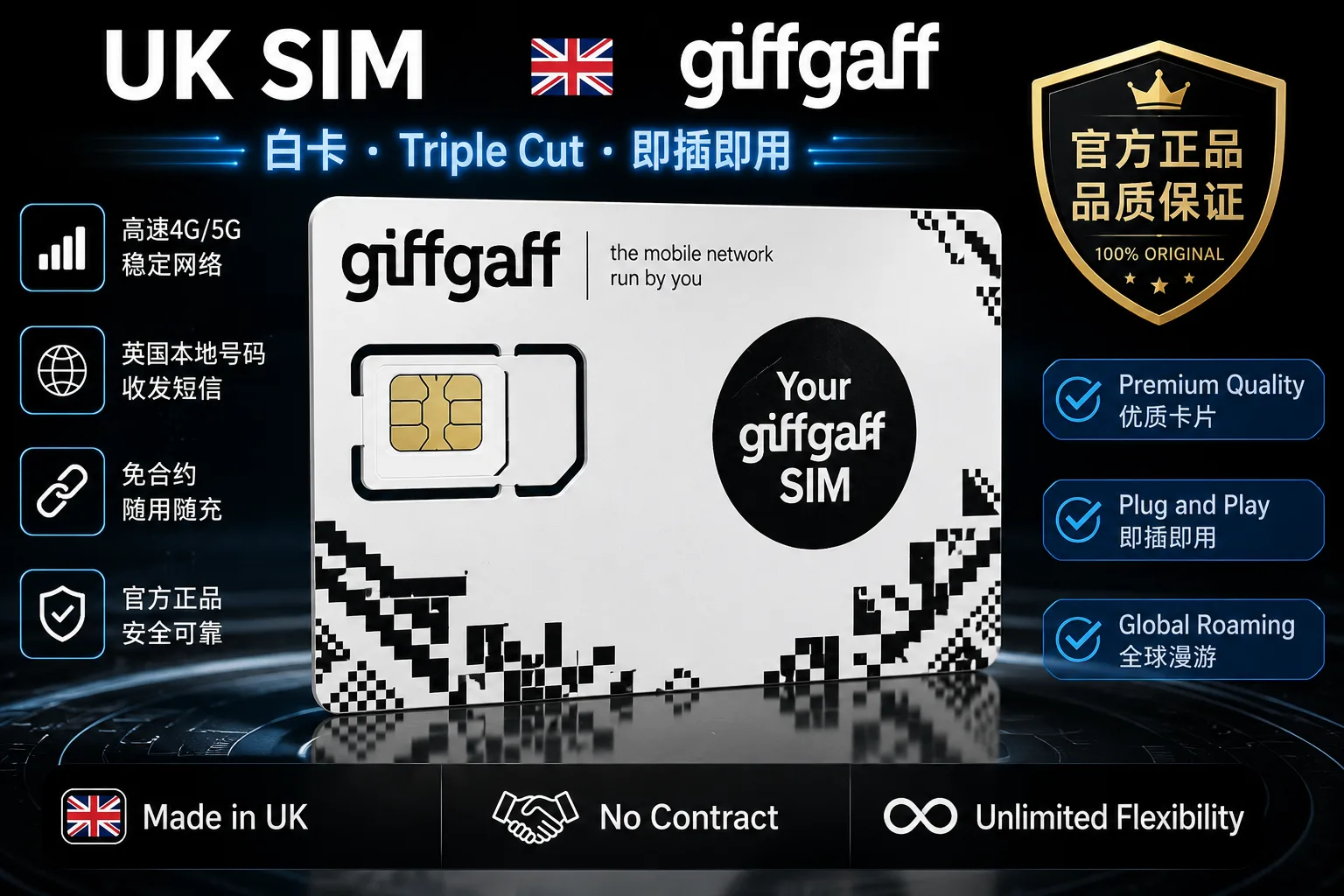 UK SIM giffgaff 卡 海外代购(非偏远地区包邮) 商品图片