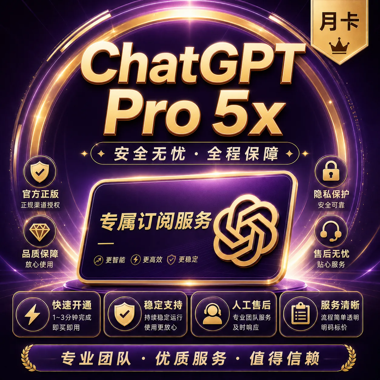 IOS【质保订阅】G​​​PT Pro 5x 订阅 官方充值 免排队 秒充(5-10分钟到账)（可屯卡） 商品图片