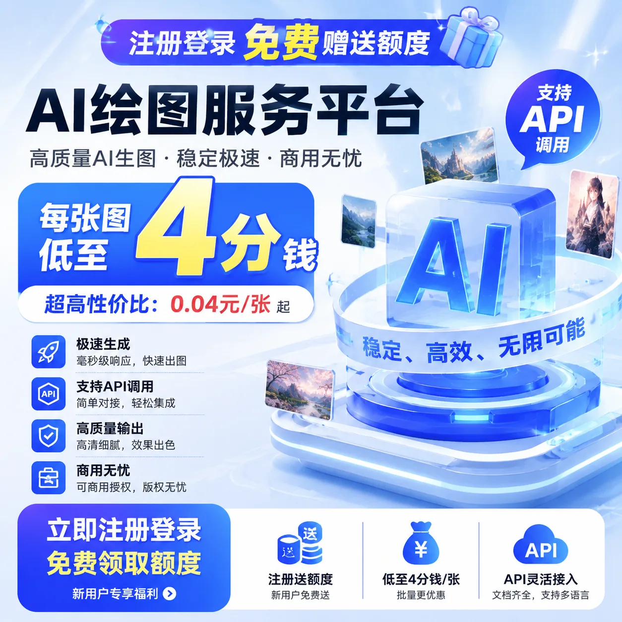 Ai生图畅享1000张1K低至4分钱/张-5000积分 商品图片