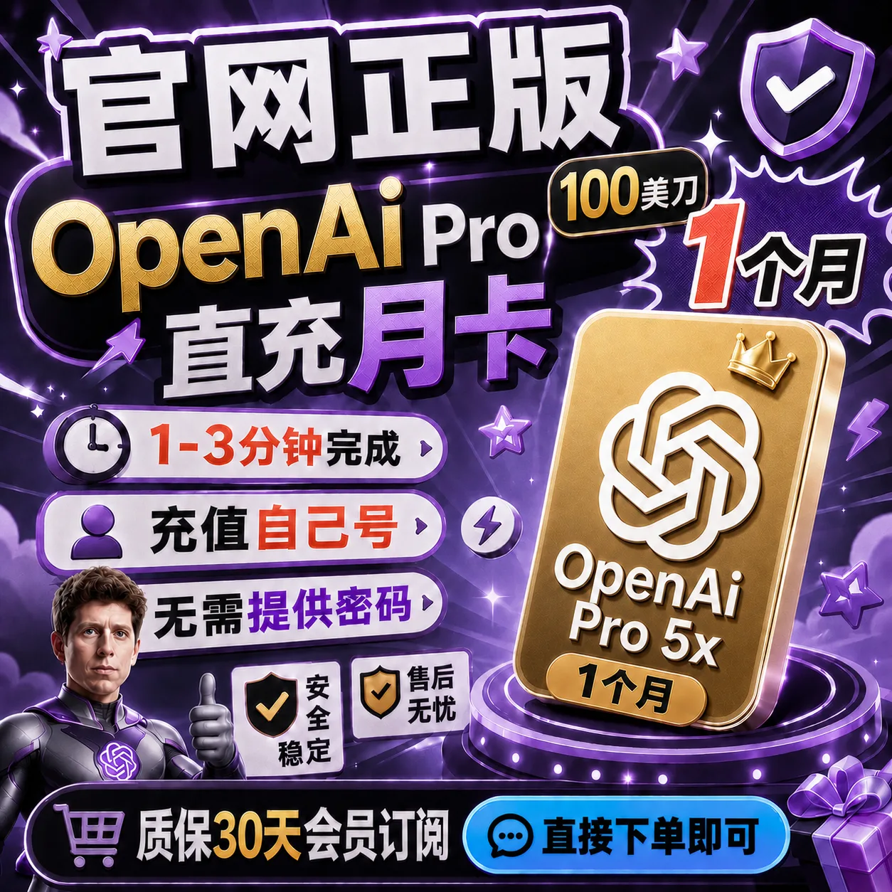 🧾可开票(质保30天 官网直冲)Pro5X OpenAI 100美刀会员 商品图片