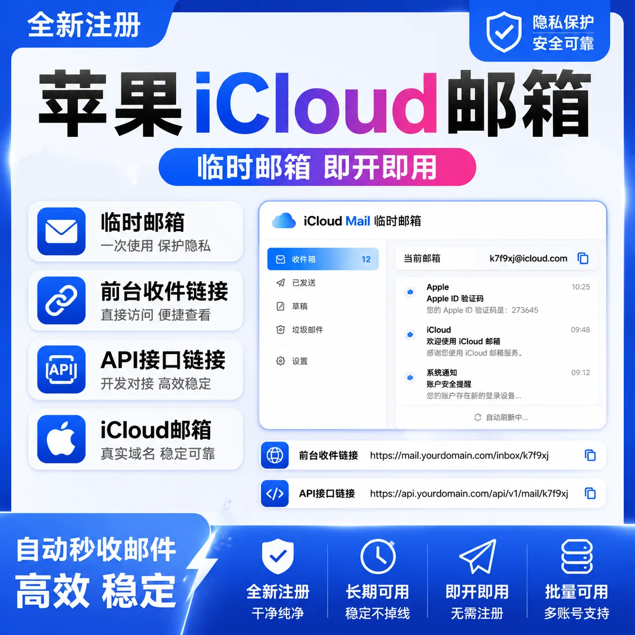iCloud 协议邮箱 (带 API 直连) | 全自动接马专用 | 支持高并发 商品图片