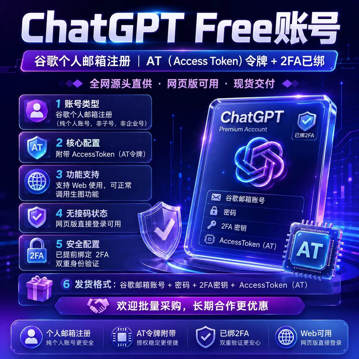 💡全网源头直供｜谷歌个人邮箱（非裂变）注册 Free账号｜AT（access token)令牌+2FA已绑 商品图片