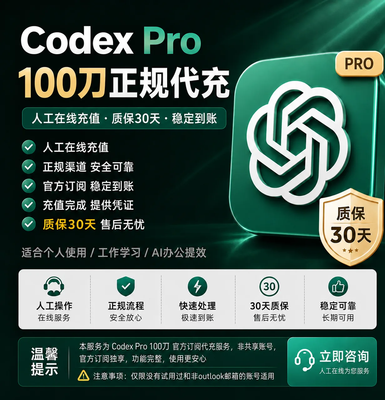 【官方代充】Codex Pro 5x 100刀 月卡（源头代充） 商品图片