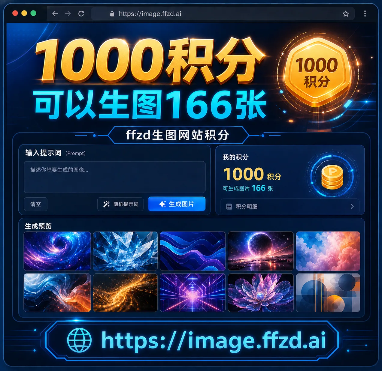 ffzd 生图网站 1000积分 可生图166张 商品图片