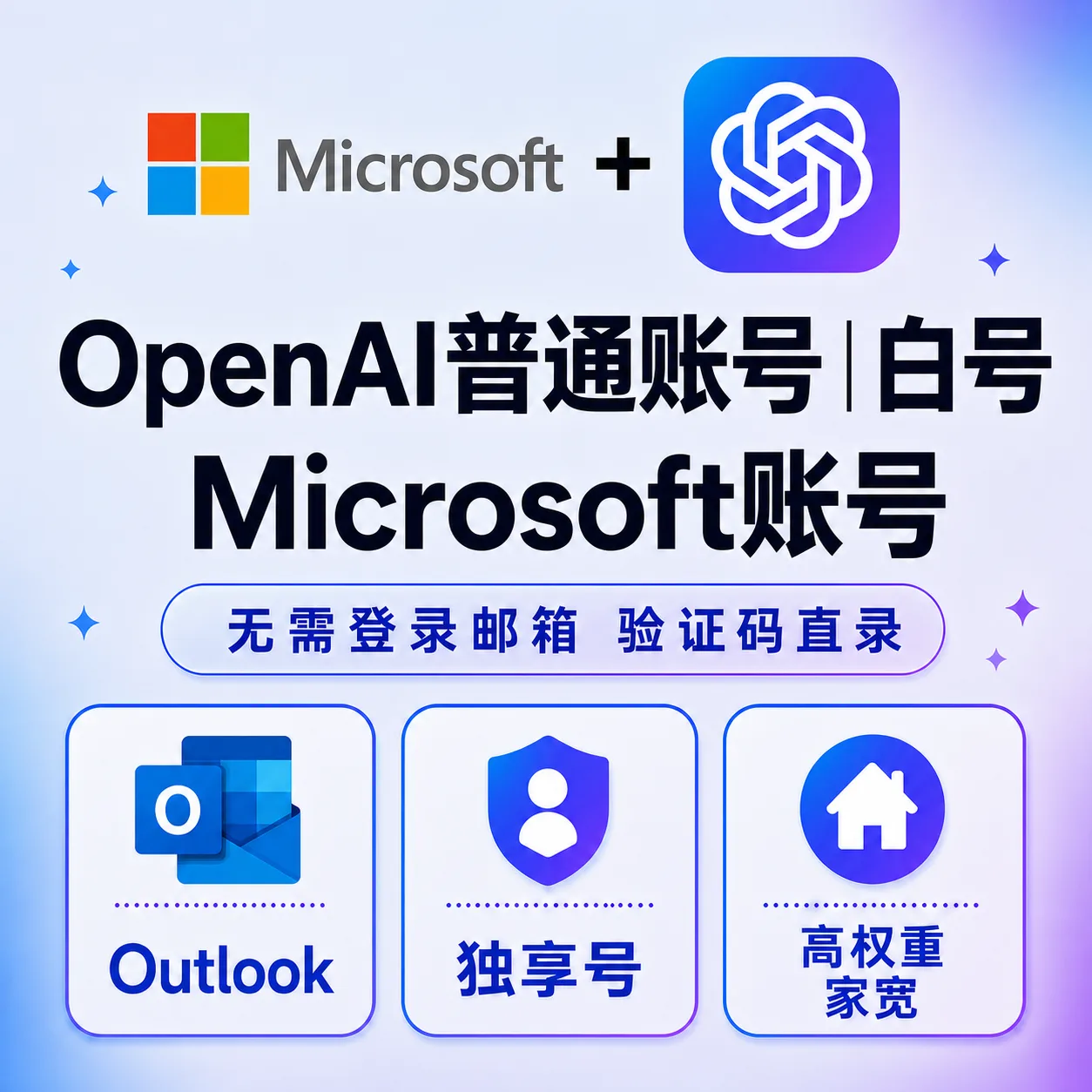 OpenAI普通账号|验证码直登|白号|免费账号|长效微软邮箱交付|高权重家宽|独享号| 商品图片