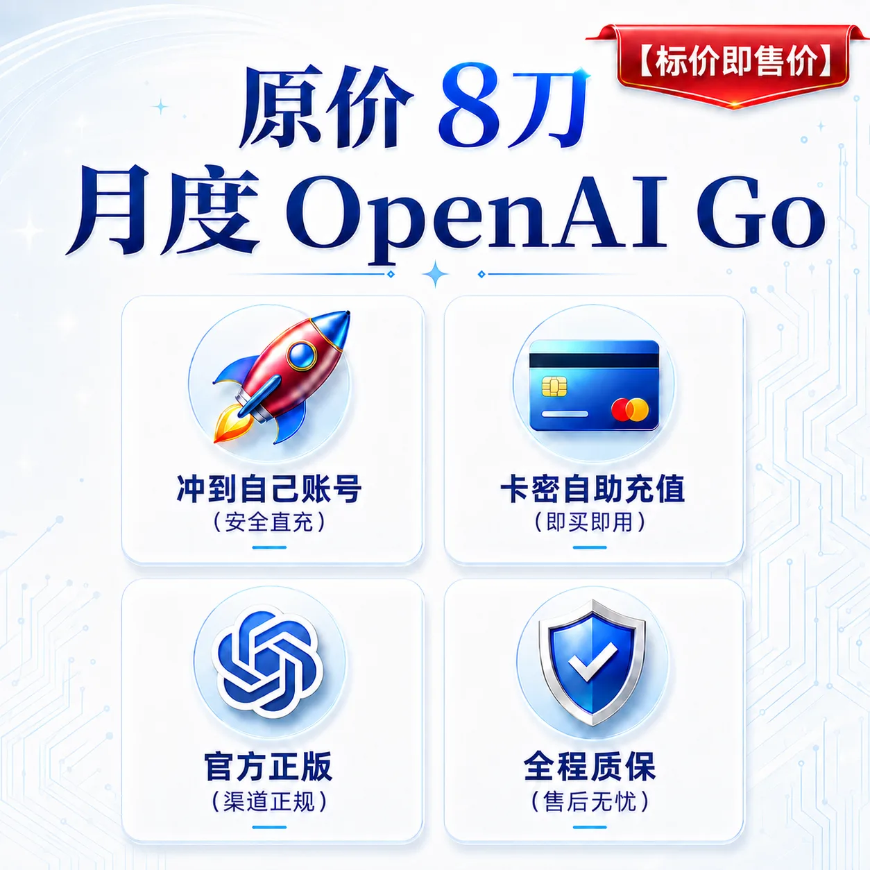 OpenAI充值码,对应8美元一个月的Go订阅 商品图片