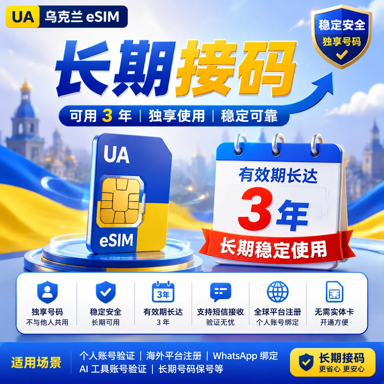 🇺🇦 乌克兰长期独享 eSIM｜可用 3 年 长期接马 商品图片