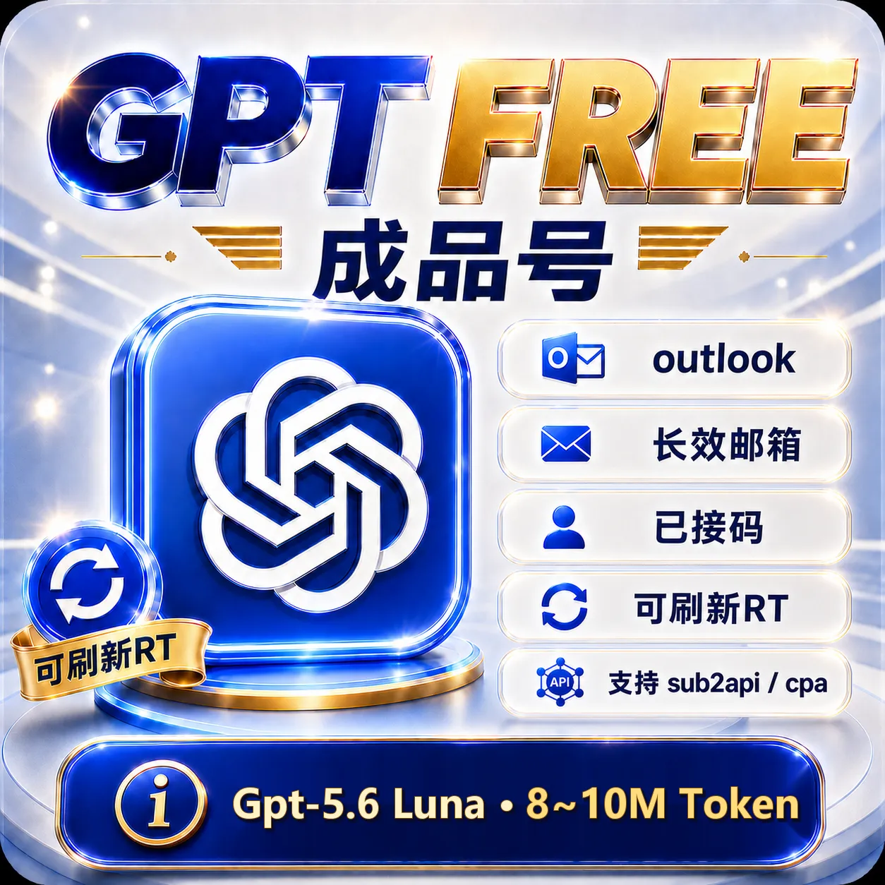 OpenAI Free(codex已接马 | 5.6 Luna 高额度)| outlook | 美国 | 长效邮箱 商品图片