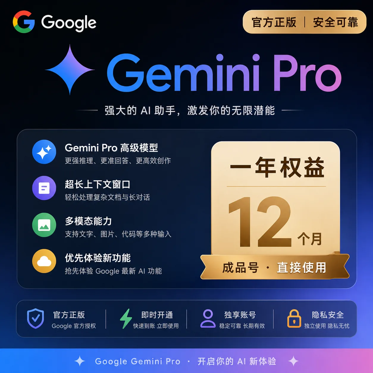 Google Gemini Pro一年成品号-Pixel渠道 商品图片