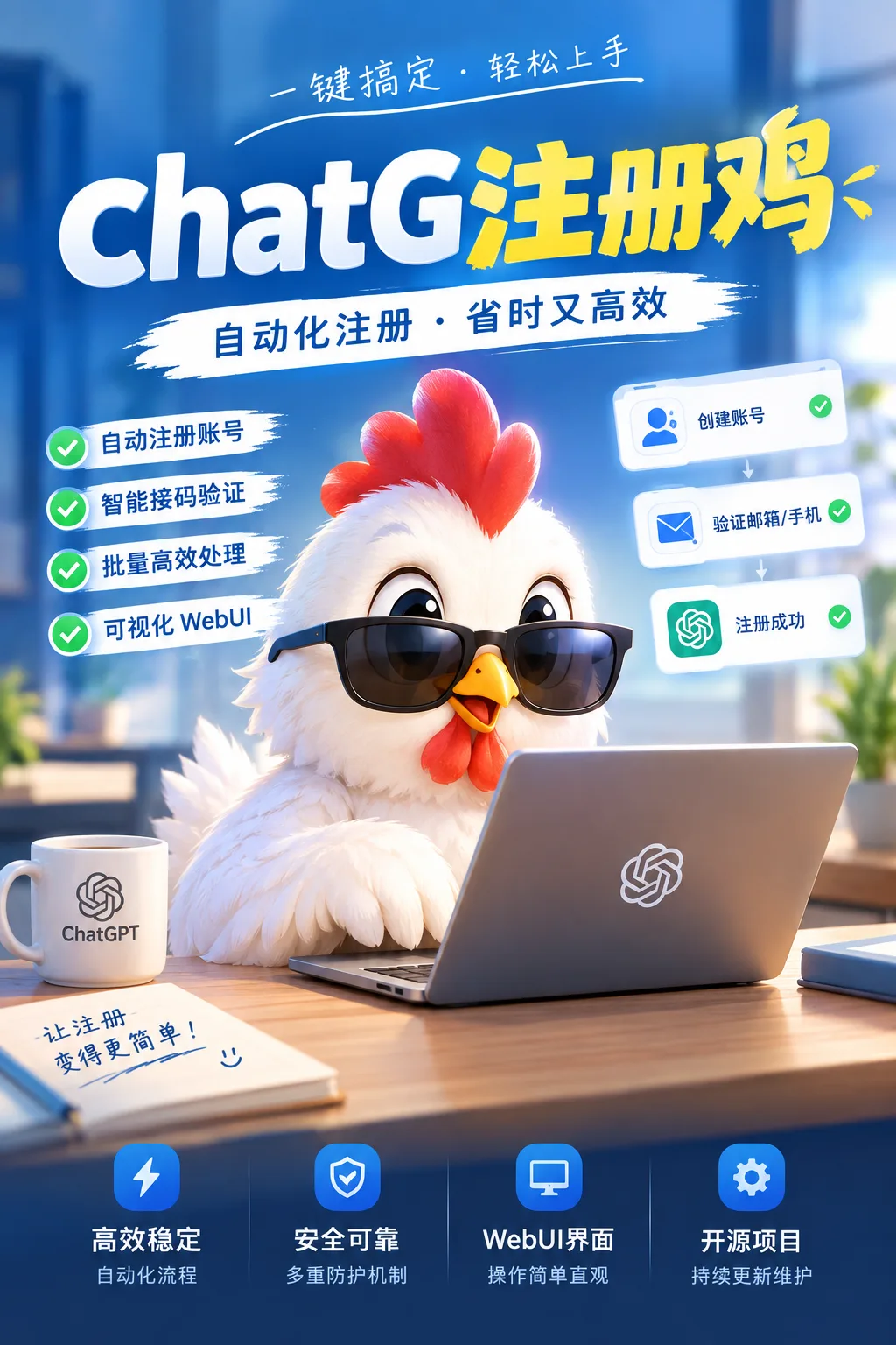 chatG注册鸡集成 WebUI、账号池管理、付费管理、邮箱 / 短信验证、实时日志与凭证管理。商品图片