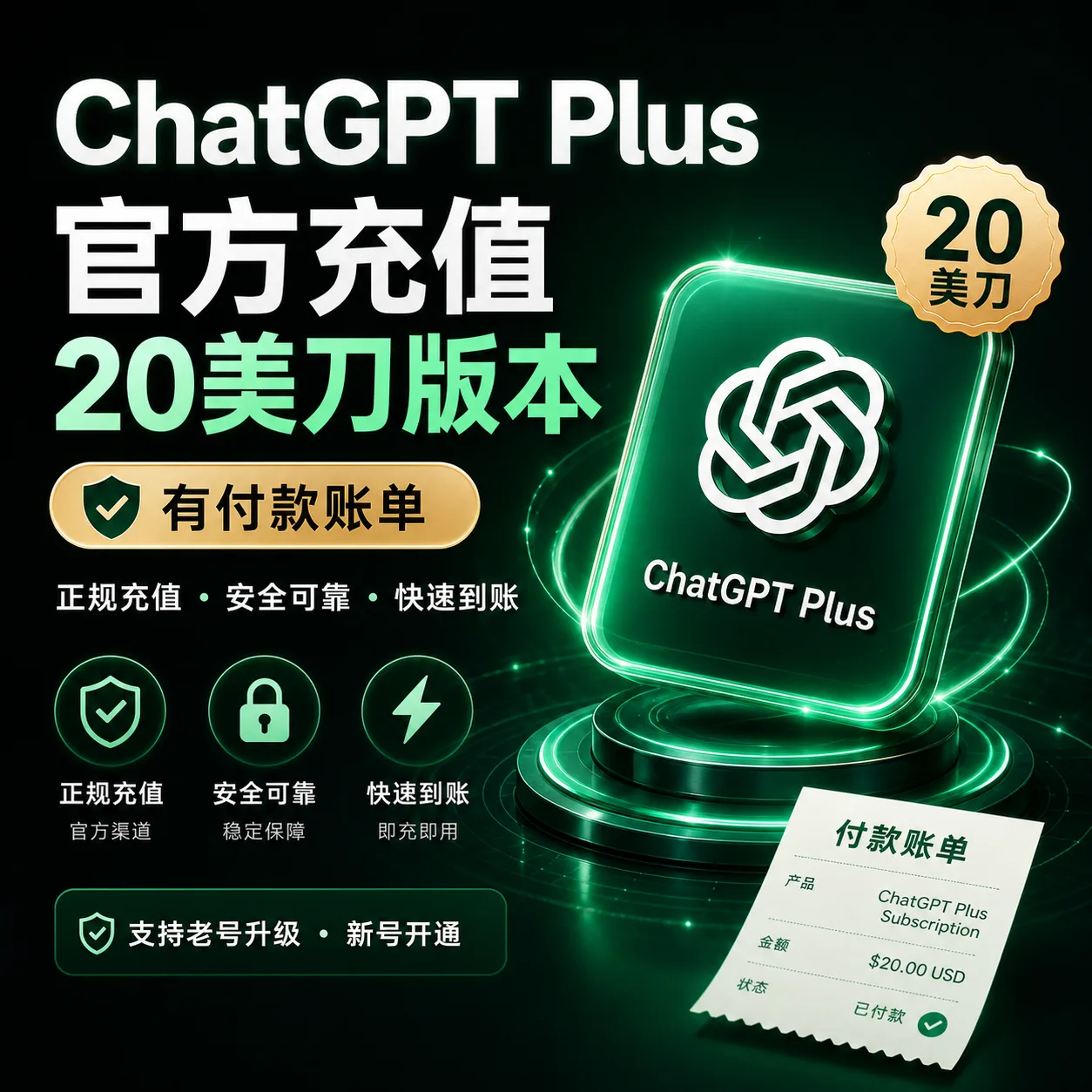 [夏日特惠] GPT PLUS官方卡充 [质保订阅][有条件的质保封号] 商品图片