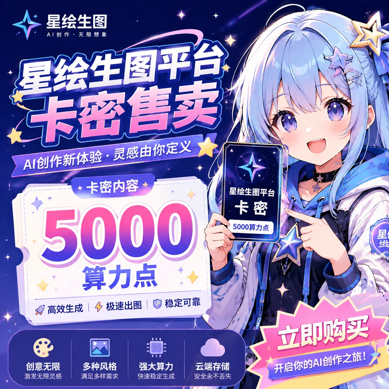 [星绘生图网站专用] 5000算力点兑换码 商品图片