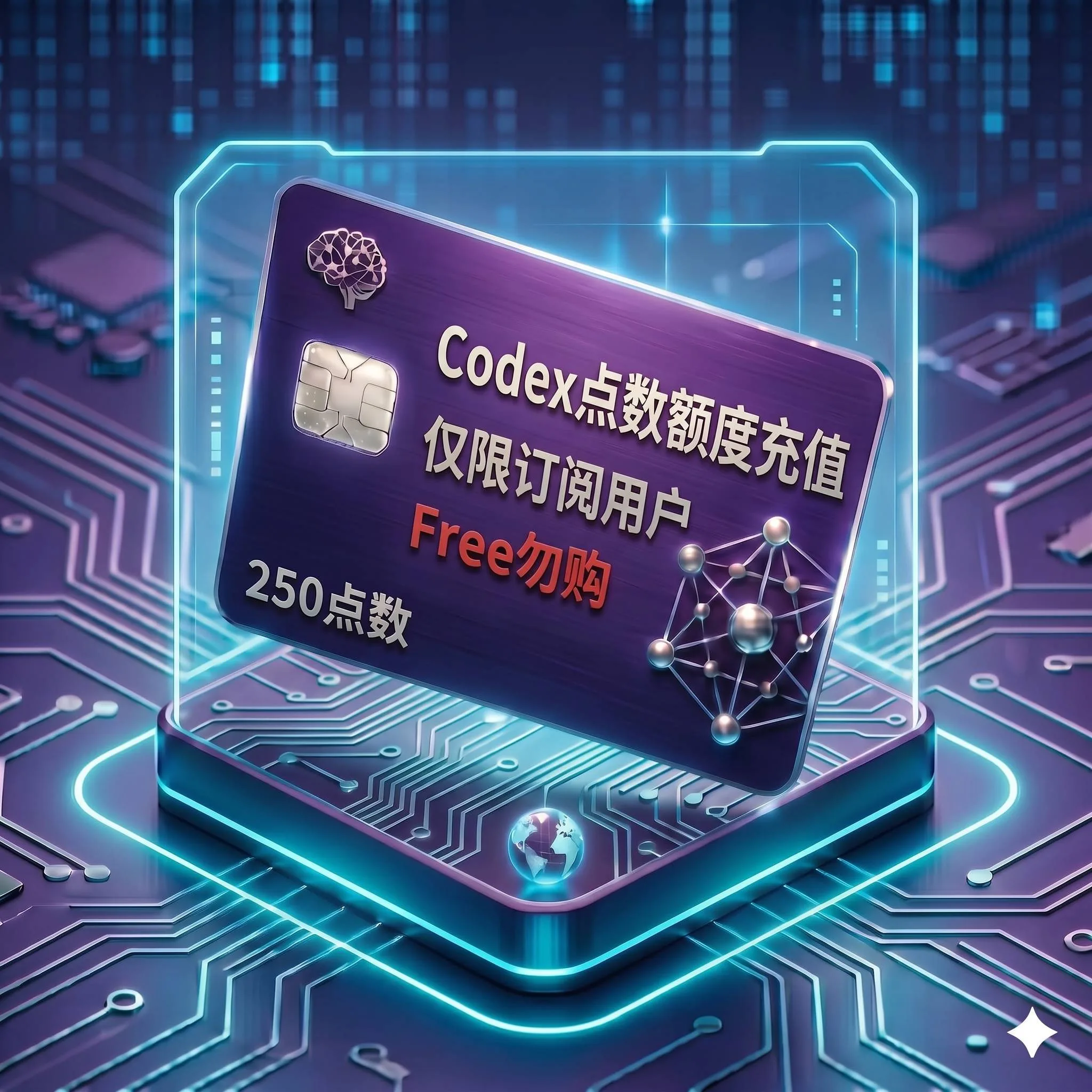 Codex 点数额度充值(250点,仅限订阅用户购买充值,Free免费账号无法使用,自助充值服务) 商品图片