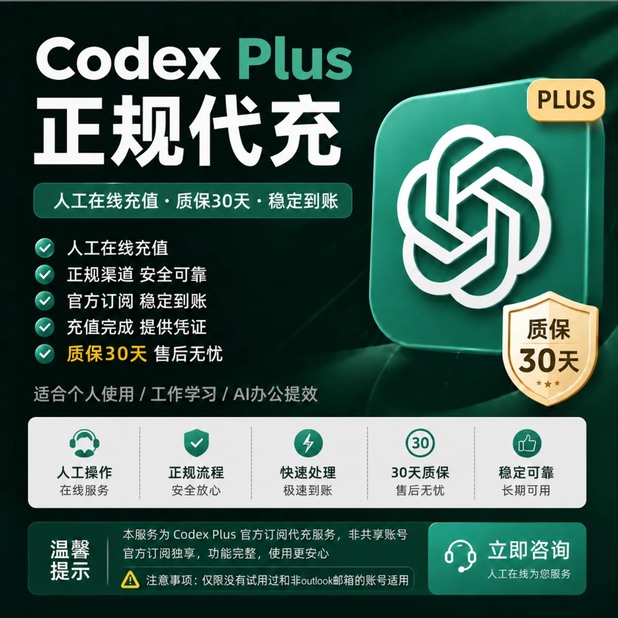 【官方代充】Codex Plus 月卡（源头代充） 商品图片