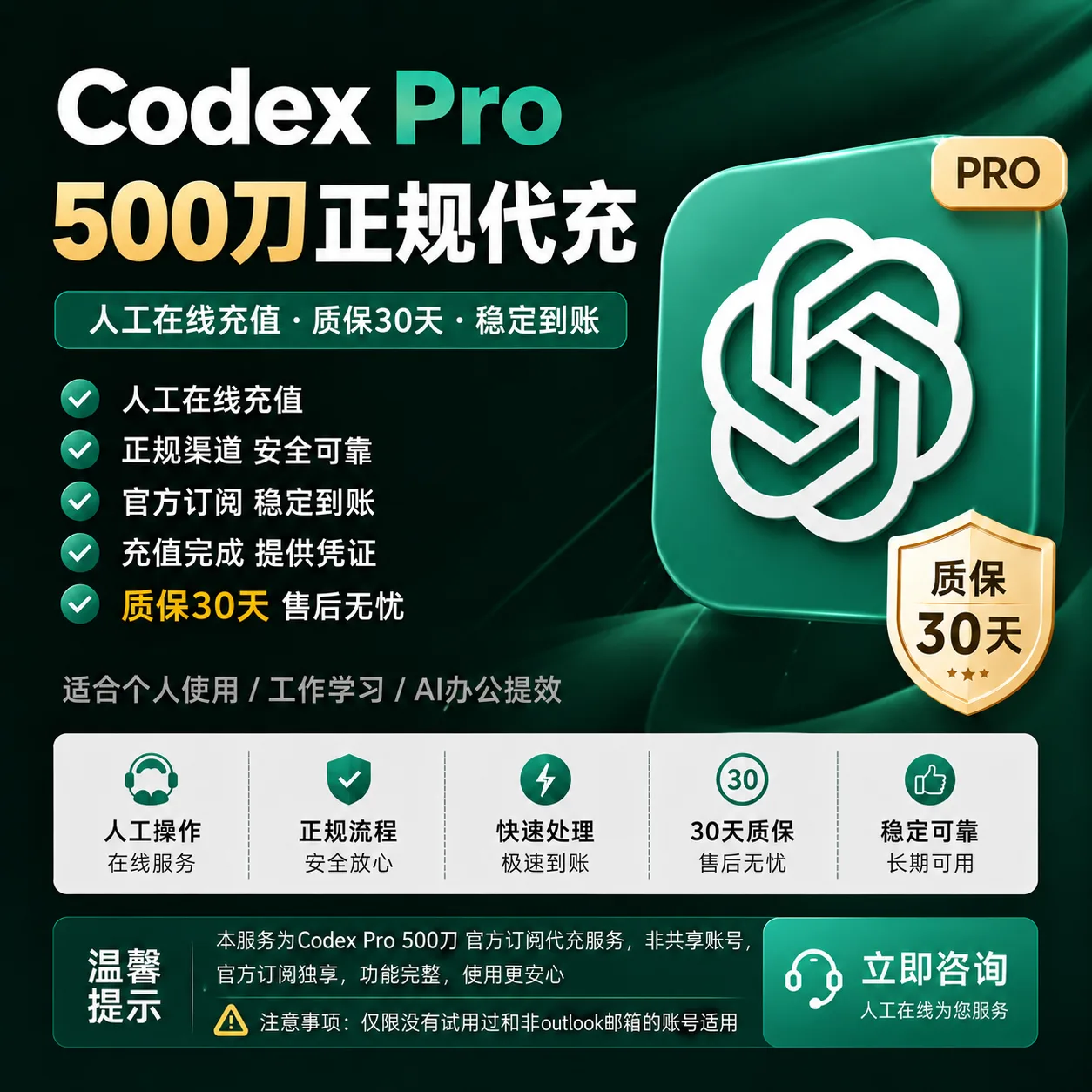 【官方代充】Codex Pro 25x 500刀 月卡（源头代充） 商品图片