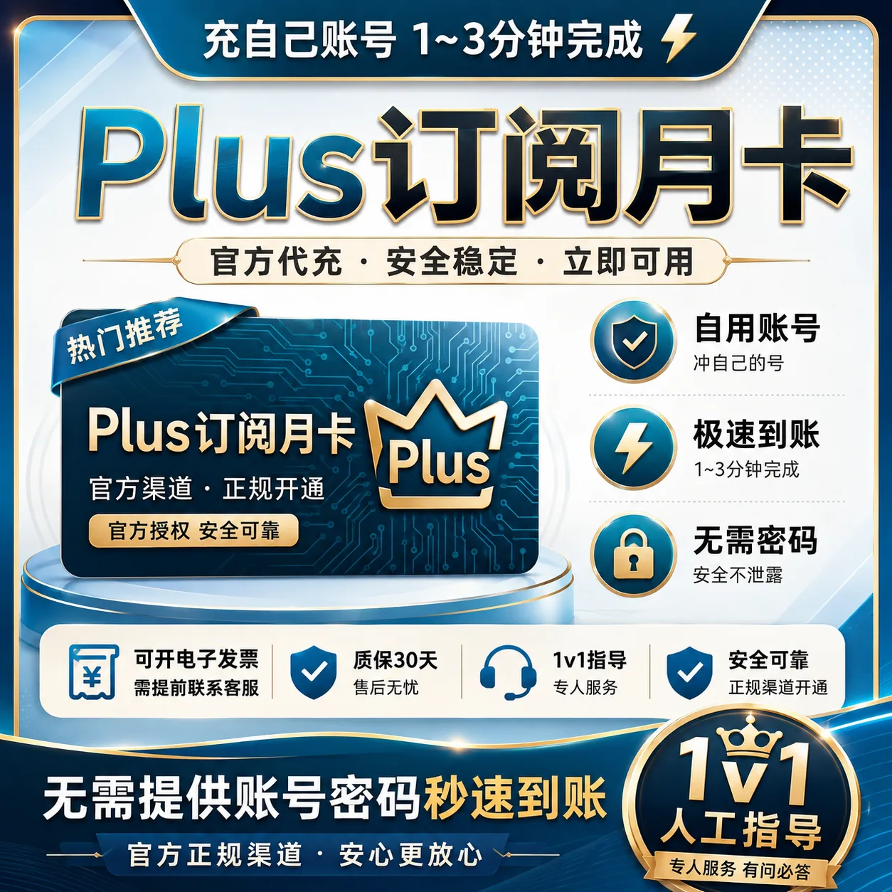 GPT PLUS 官方渠道-质保订阅-24小时自动充值【源头】 商品图片